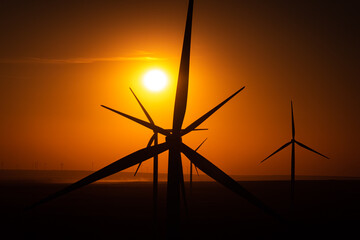 Field of windmill during a beautiful sunset source of green energy great for the environment