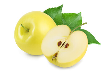 yellow apple isolated on white background with clipping path and full depth of field