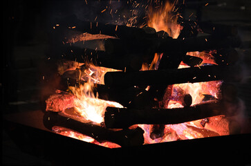 closeup of a log campfire
