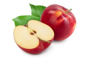 Red apple with half isolated on white background with clipping path and full depth of field