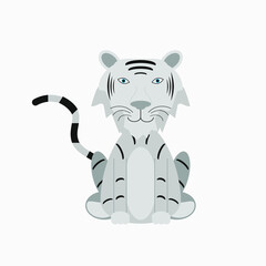 childish illustration, of white tiger on white background