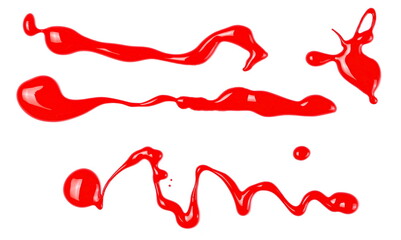 Red paint stains, drops isolated on white background