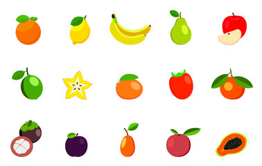 Set of fruits on a white background. Illustration in flat style