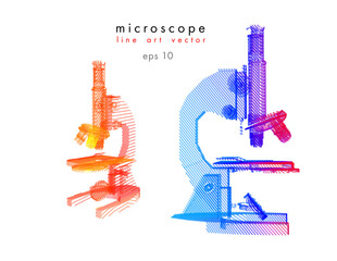 Set of microscope vector illustration in line art style