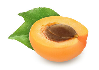 apricot fruit half isolated on white background. Clipping path and full depth of field