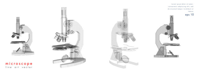 Set of microscope vector illustration in line art style