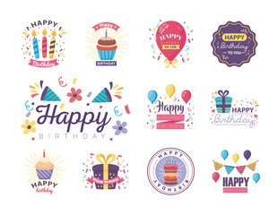 eleven badges happy birthday with decoration