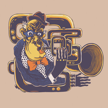 Jazz musician, trumpeter. drawing style. raster version