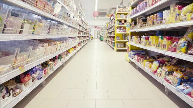 Empty Passage in the Supermarket. No people. TILT