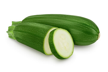 Fresh whole zucchini isolated on white background with clipping path and full depth of field