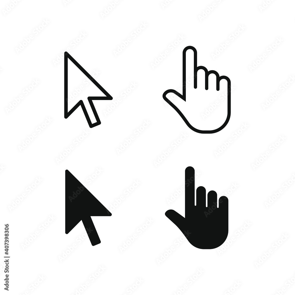 Aufkleber cursor vector icon set. mouse arrow symbol. pointing finger sign. select click hand arrowhead. appli
