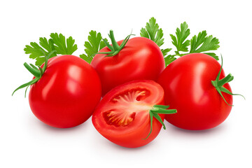 Tomato with half isolated on white background with clipping path and full depth of field.