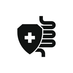 Healthy protected intestine icon. Digestive system protection symbol concept isolated on white background. Vector illustration