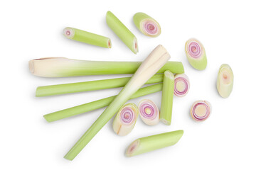 Fresh Lemongrass isolated on white background with clipping path. Top view. Flat lay