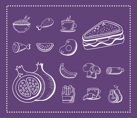 Food hand draw and line style symbol set vector design