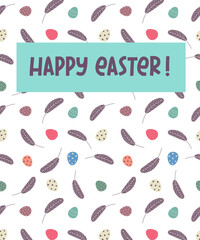 Happy Easter greeting card. Postcard with Easter eggs. Design for Easter, print, banners, web. Vector