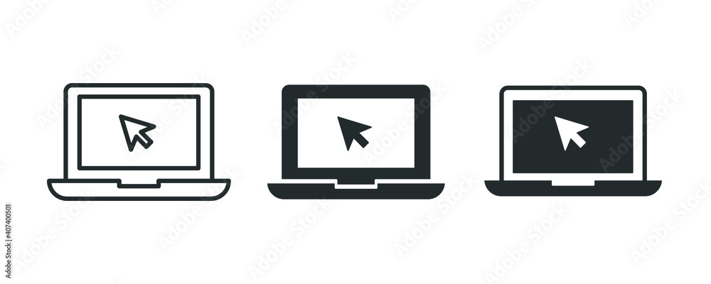 Fototapete laptop with pointer, cursor laptop icon with cursor, screen mobile computer, search click mouse, dis