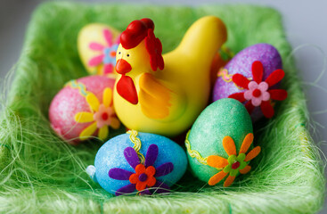 easter eggs in a nest