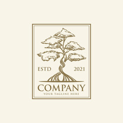 vintage hand drawn tree logos and labels