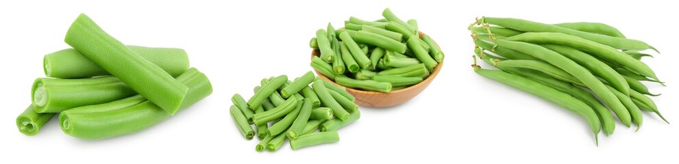 Green beans isolated on a white background with full depth of field. Setor collection