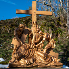 Chemin de croix, troisième chute de Jésus,Orcival, Auvergne