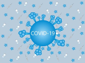 Coronavirus vaccine illustration and syringe. Covid-19