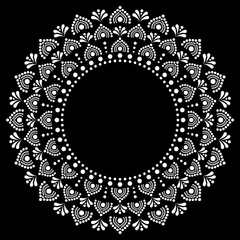 Mandala bohemian vector dot painting vector design, Aboriginal white traditional decorative pattern on black background, Australian mosaic art