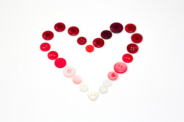 Poster Heart frame from buttons on white background. Valentines day craft. Romantic design.