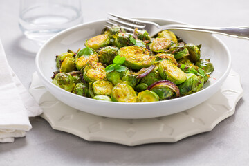 Baked Green Brussels Sprouts with honey and Parmesan cheese