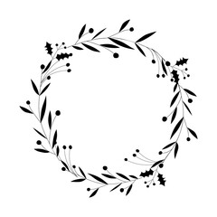 Circle flowers frames. Black and white. Decorative Wreaths for design, logo template, wedding save date, valentine, for party, holiday decor, textile.	