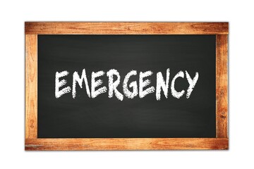Obraz premium EMERGENCY text written on wooden frame school blackboard.