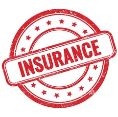 INSURANCE text on red grungy round rubber stamp.