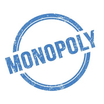 MONOPOLY text written on blue grungy round stamp.