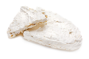 Meringue cake sprinkled with nuts cake isolated on white background