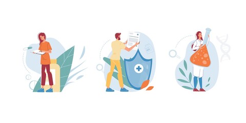 Set of cartoon flat doctor characters and nurses in uniform,laboratory coats with medical devices and internal organs-medic team,various poses and persons