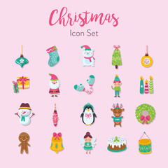 cute icons set decorative for merry christmas