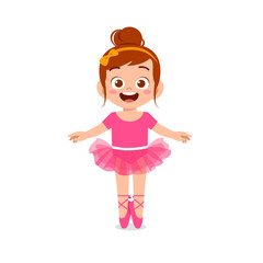 little girl wear beautiful ballerina costume and dance