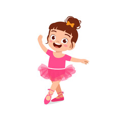 little girl wear beautiful ballerina costume and dance
