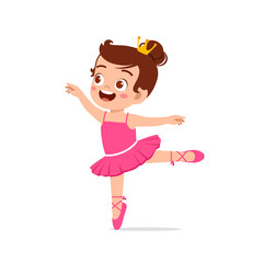 little girl wear beautiful ballerina costume and dance