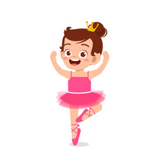 little girl wear beautiful ballerina costume and dance