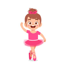 little girl wear beautiful ballerina costume and dance