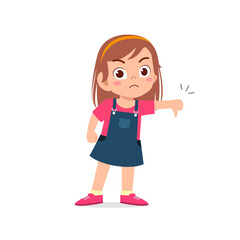 little girl show disagreement with thumb down gesture