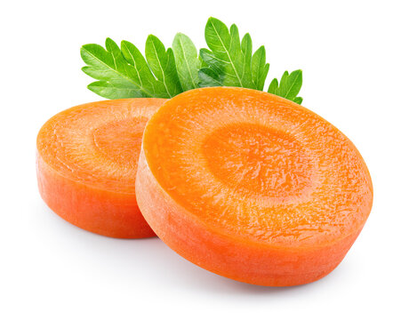Carrot slice. Carrot slice isolate. Carrots, parsley on white background. Vegetable with herbs.