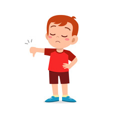 little boy show disagreement with thumb down gesture