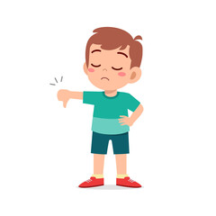 little boy show disagreement with thumb down gesture