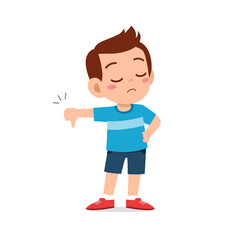 little boy show disagreement with thumb down gesture
