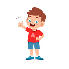 little boy show agreement with thumb up hand gesture