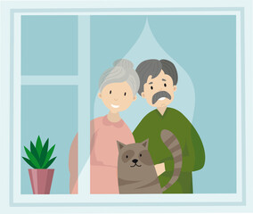 Stay at home. People staying at home in self quarantine, protection from virus. Vector illustration in flat style