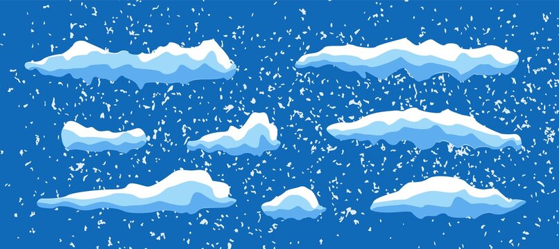 Winter background. Christmas decorated of Snow caps, snowballs and snowdrifts set. Winter decoration element. Vector illustration