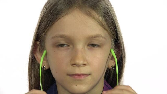 Eyes Test, Kid Ophthalmology Examining, Shortsighted Child, Blonde Little Girl Need Eyeglasses